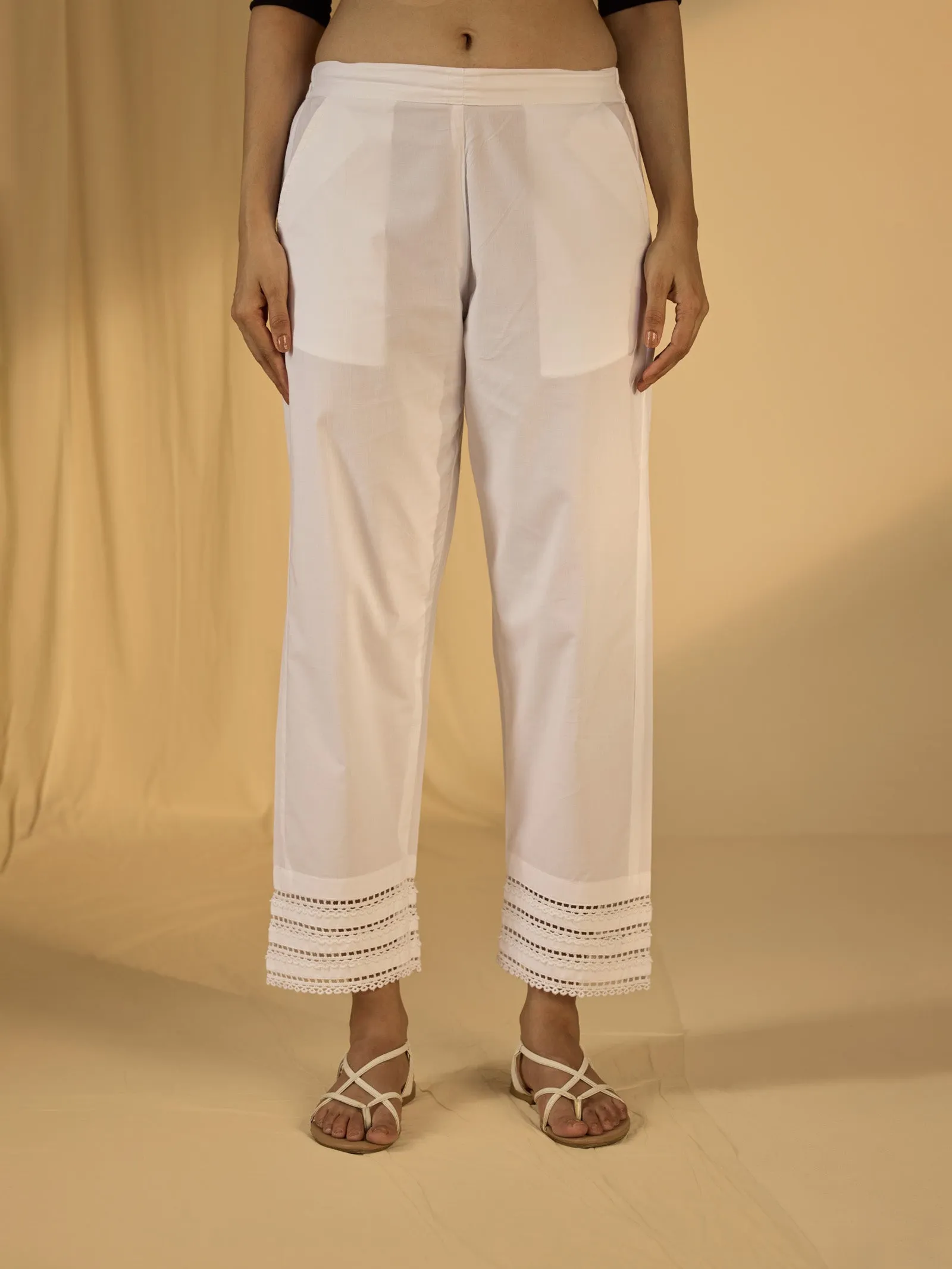 Forever White Cotton Straight Pant