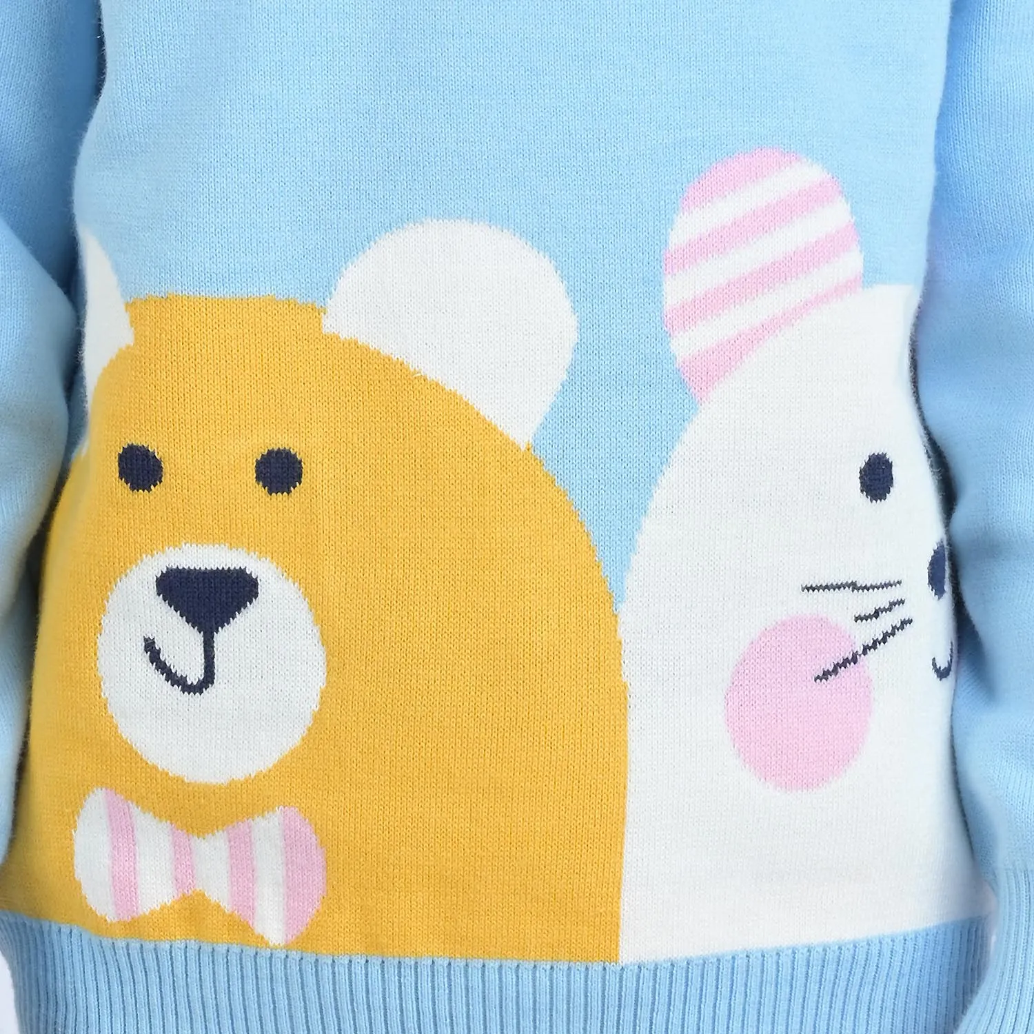 Girls Knitted Sweater Bear - Sky Blue