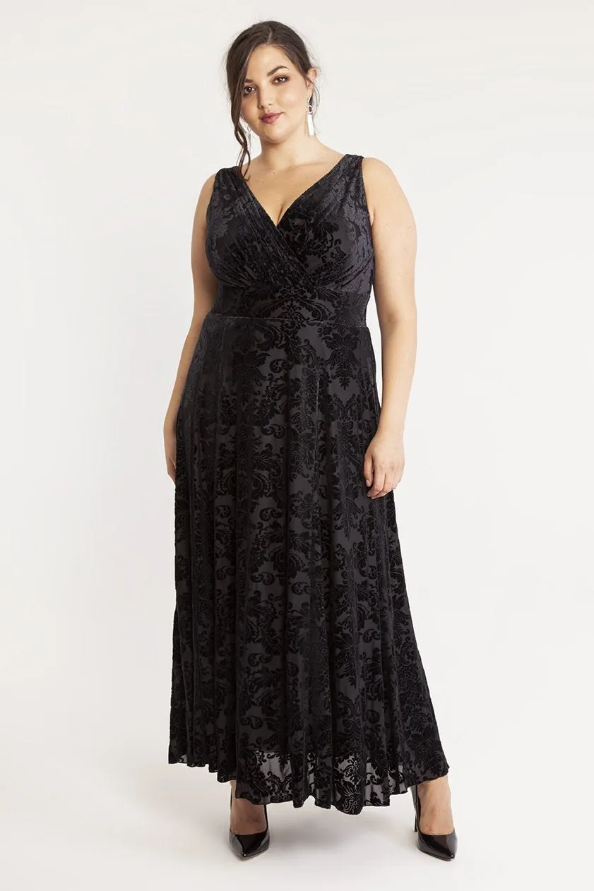 Greta Garbo Black Velvet Devore Maxi Dress