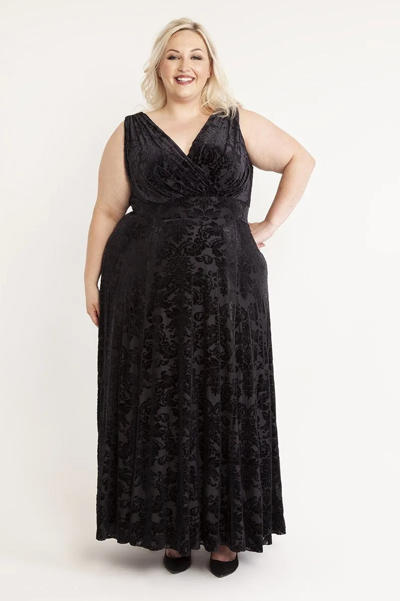 Greta Garbo Black Velvet Devore Maxi Dress