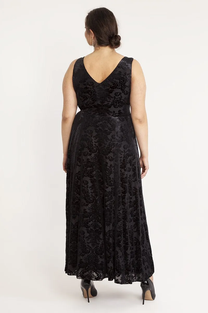 Greta Garbo Black Velvet Devore Maxi Dress