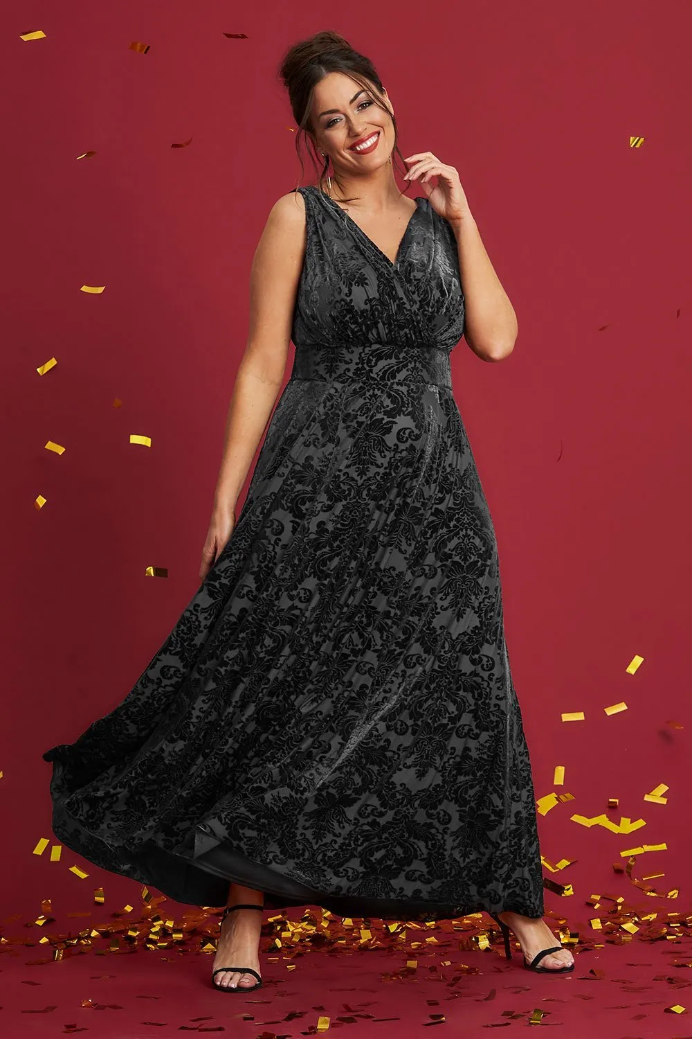 Greta Garbo Black Velvet Devore Maxi Dress