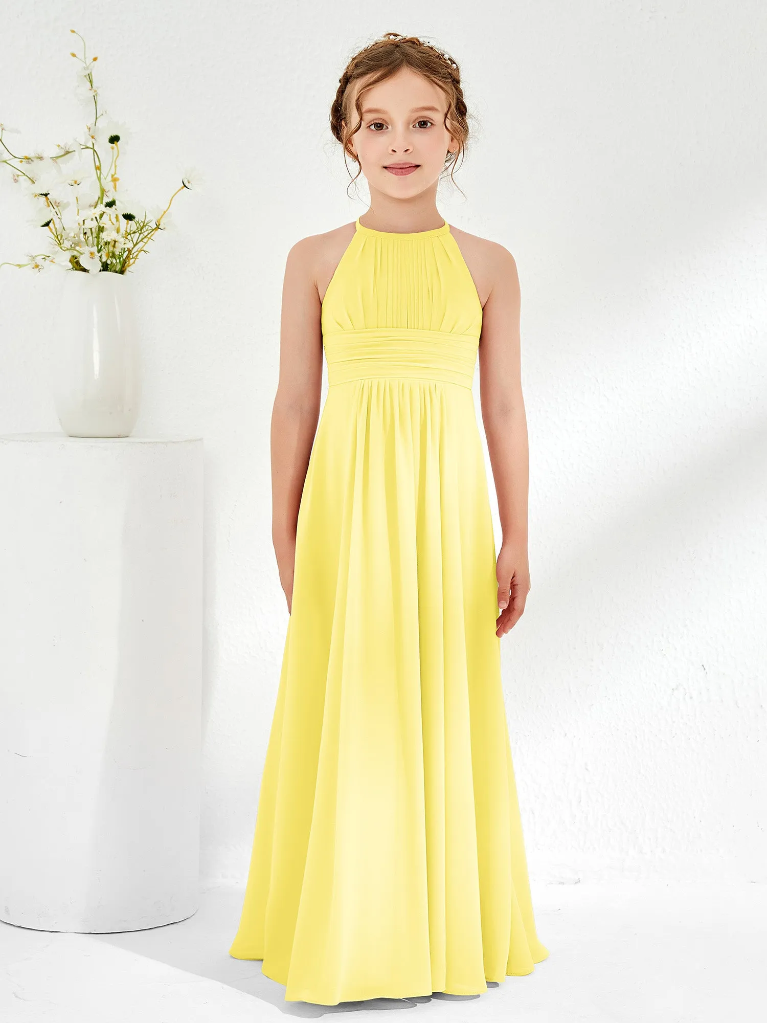 Halter Chiffon Junior Bridesmaid Dresses Lemon