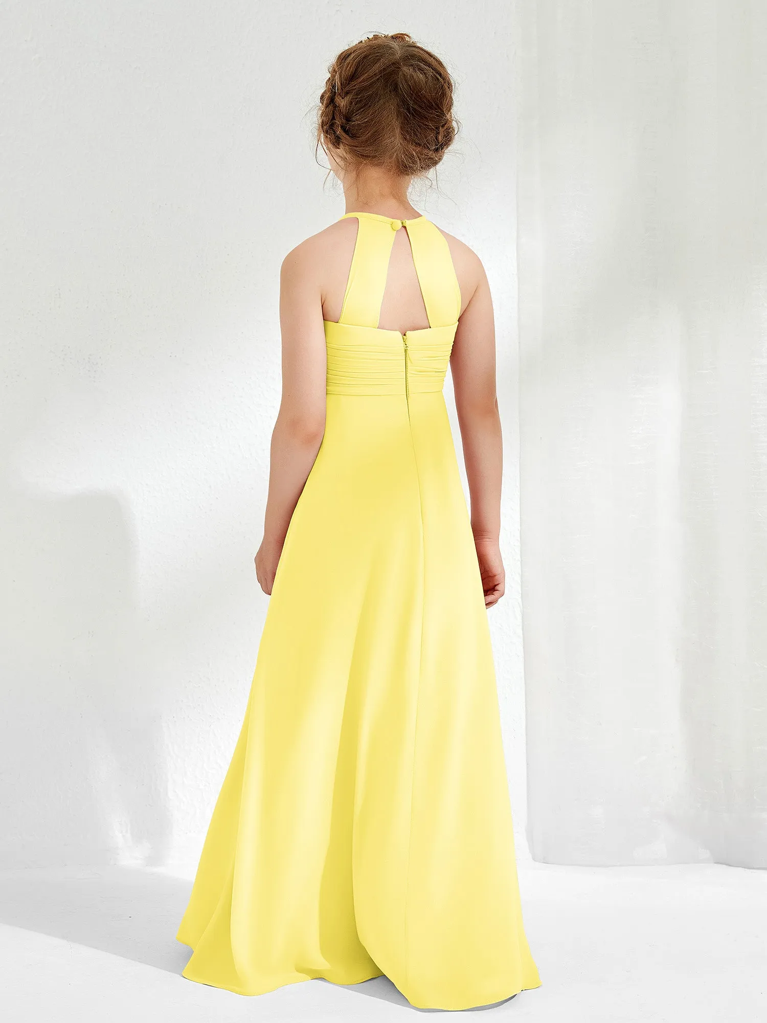 Halter Chiffon Junior Bridesmaid Dresses Lemon