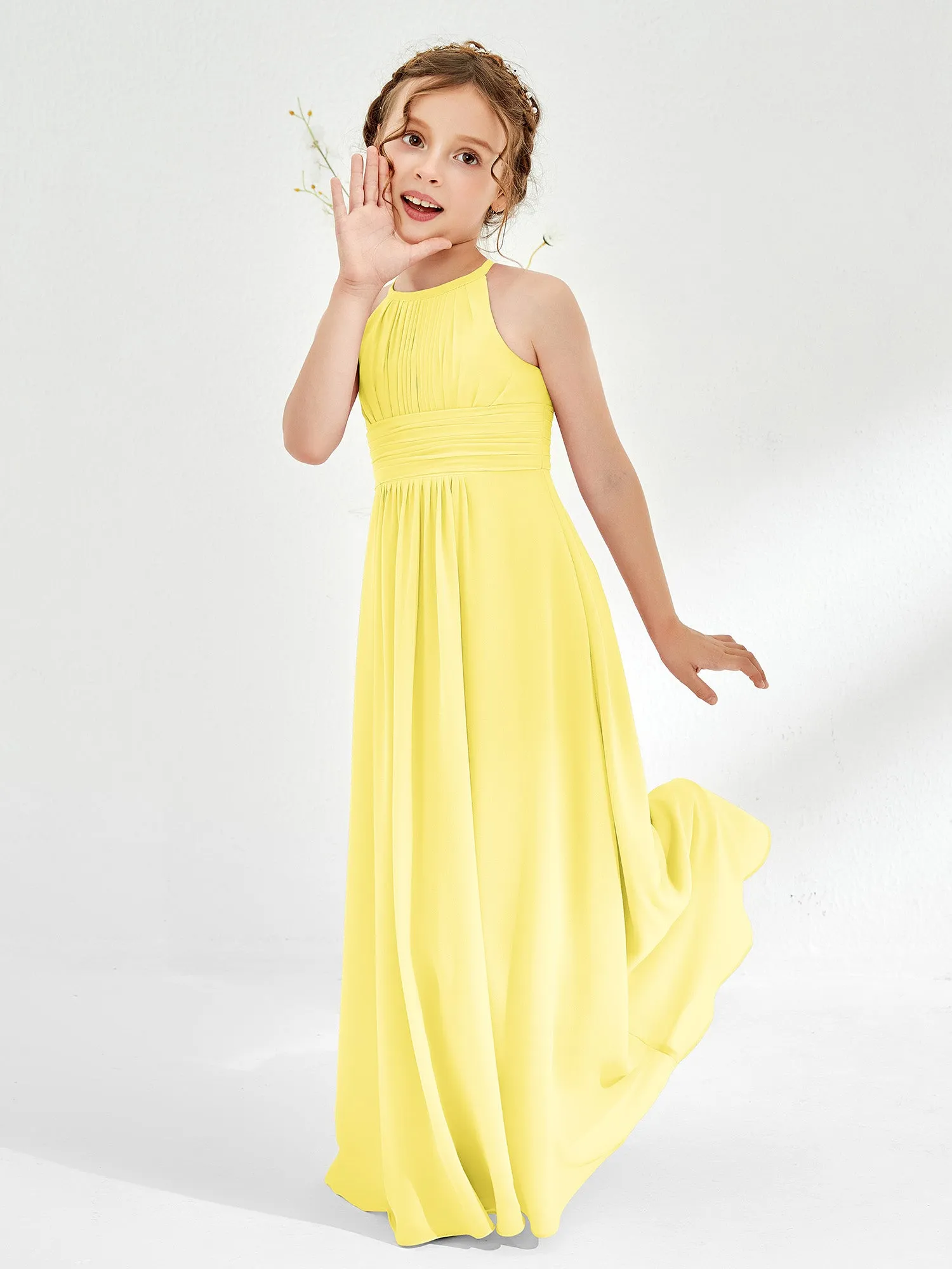 Halter Chiffon Junior Bridesmaid Dresses Lemon