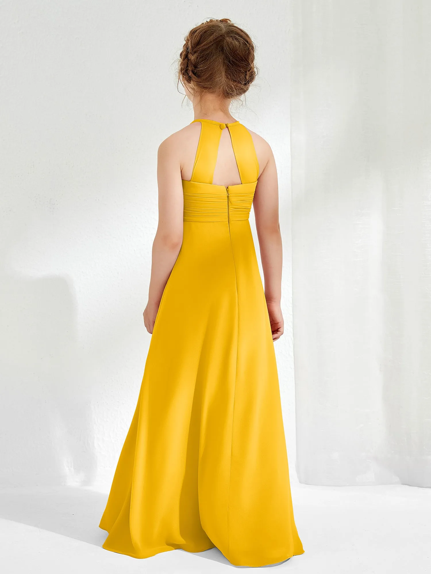 Halter Chiffon Junior Bridesmaid Dresses Marigold