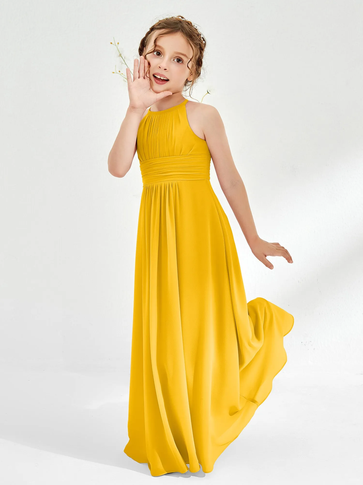 Halter Chiffon Junior Bridesmaid Dresses Marigold