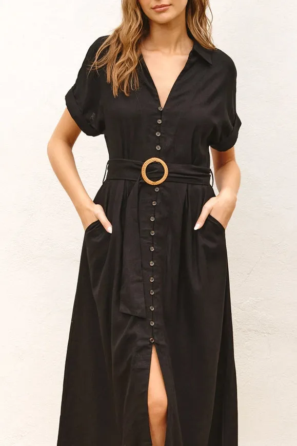 Heaven Sent Wicker Buckle Maxi Dress Black