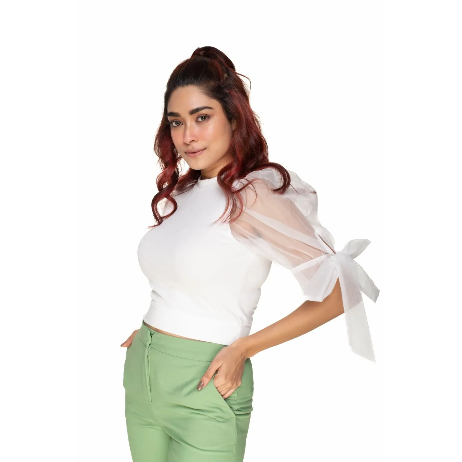 Hosiery Blouses- Bow Tie Up Sleeves