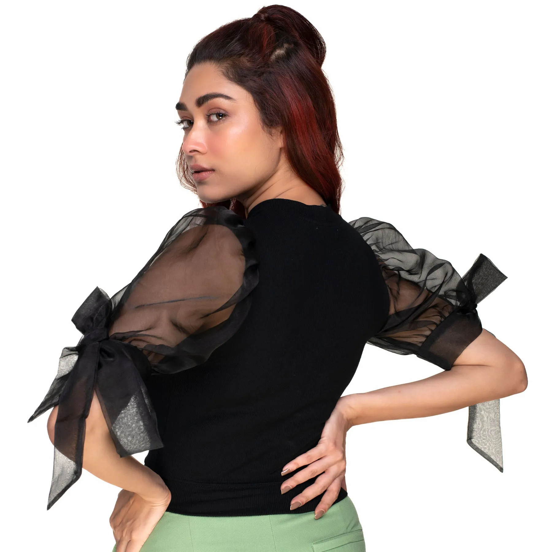 Hosiery Blouses- Bow Tie Up Sleeves