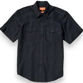 Inserch men's black linen shirt double flap pockets casual shirt