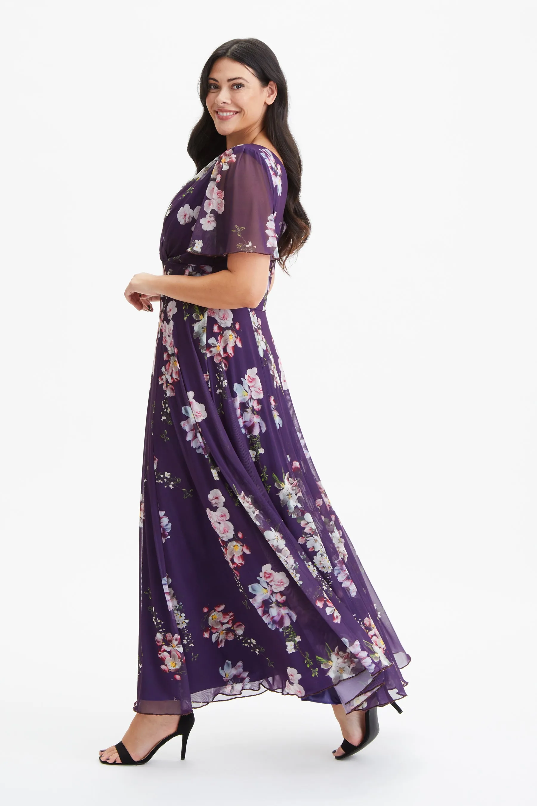 Isabelle Purple Pink Float Sleeve Maxi Dress