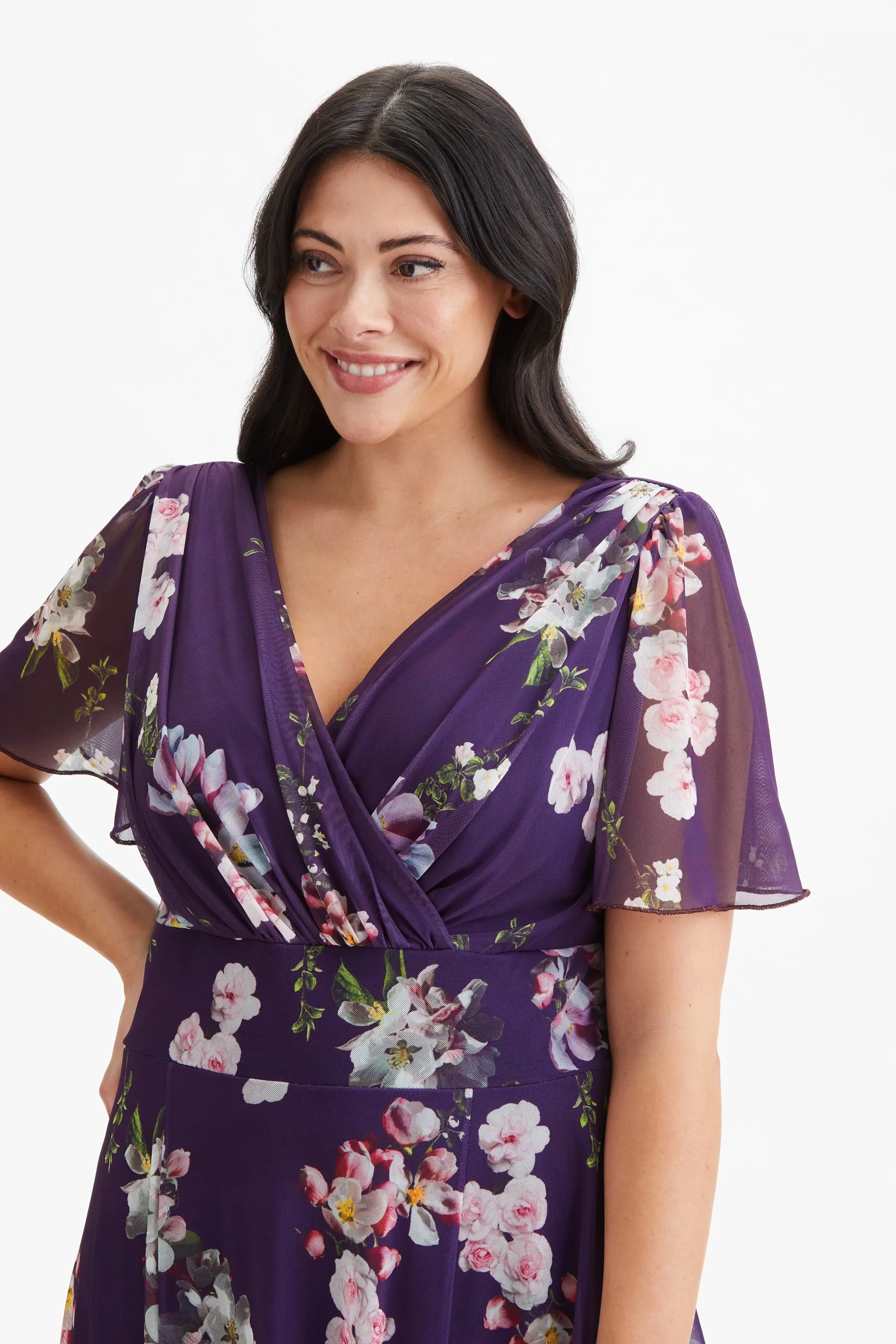 Isabelle Purple Pink Float Sleeve Maxi Dress