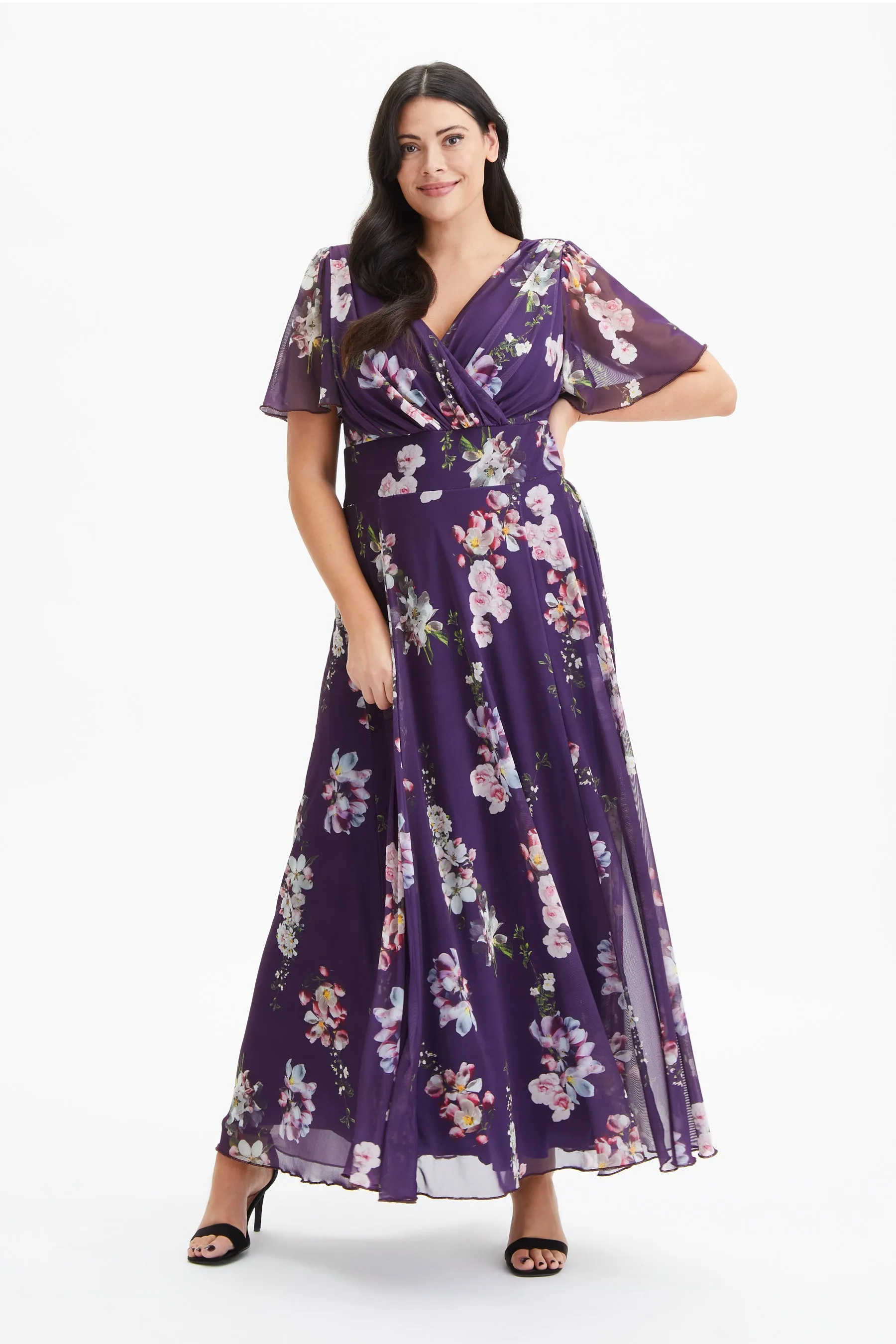 Isabelle Purple Pink Float Sleeve Maxi Dress