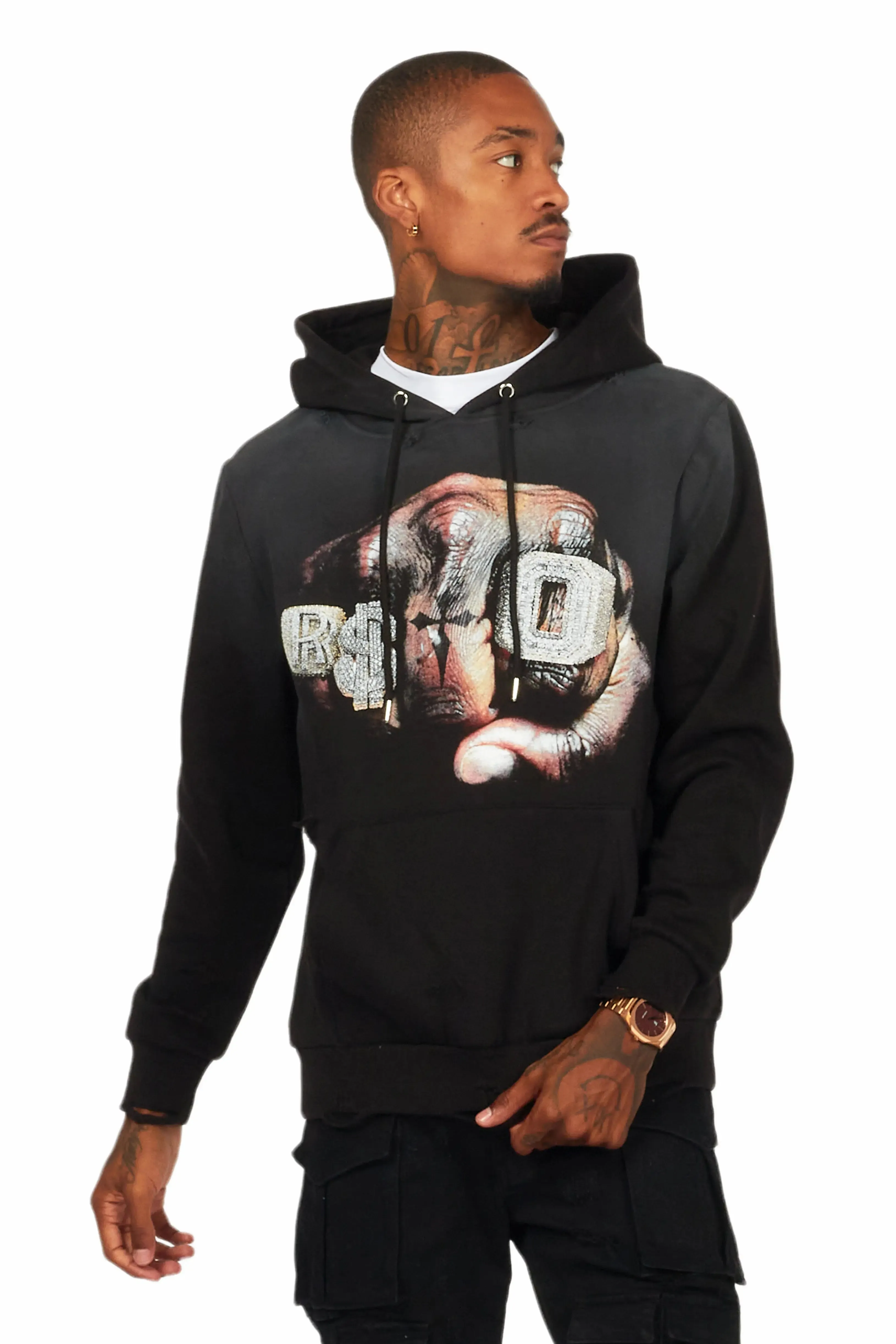 Janus Black Distressed Graphic Hoodie