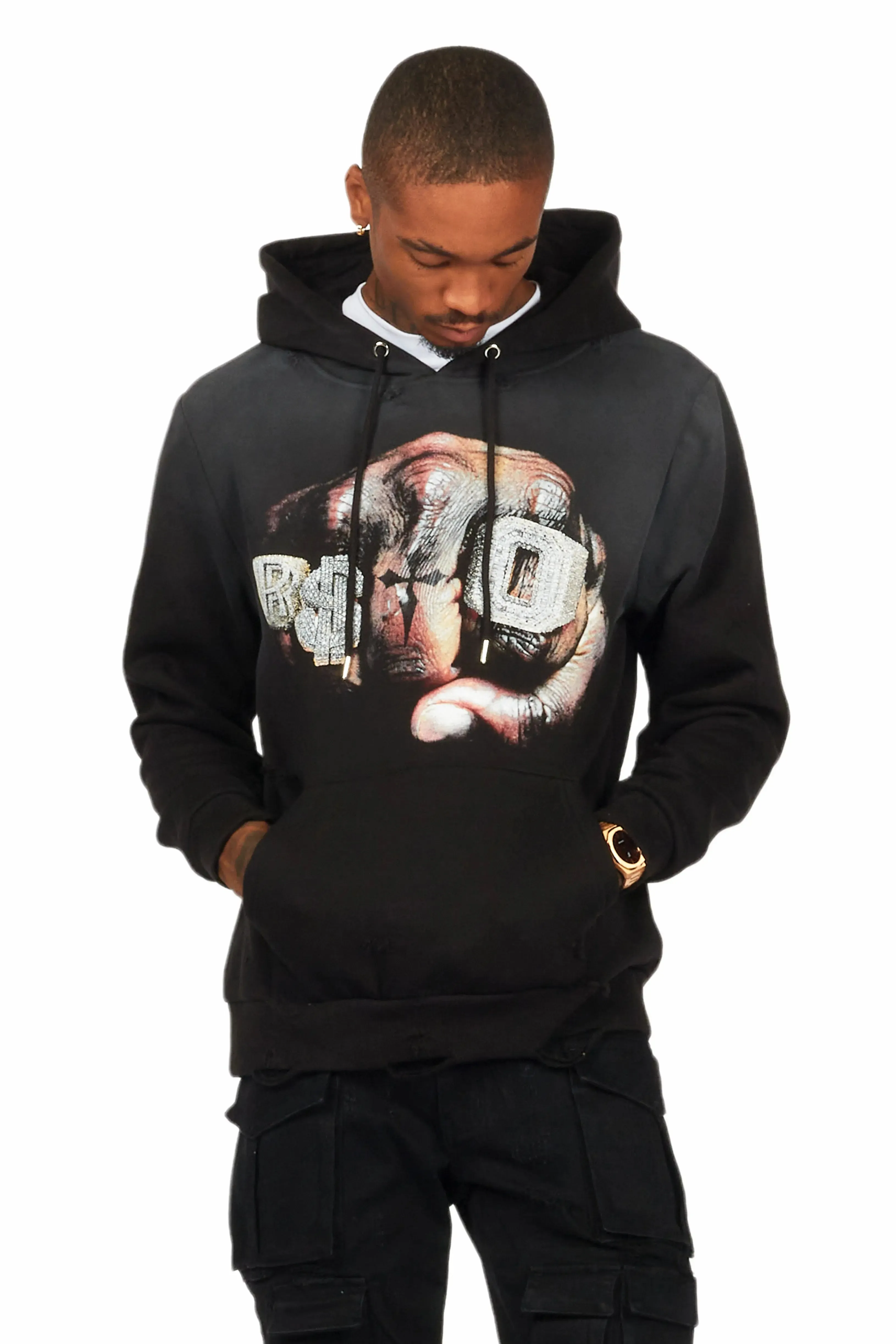 Janus Black Distressed Graphic Hoodie