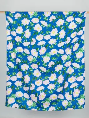 Large Magnolia Print Cotton Lawn - Blue   Pink   Green - Swatch