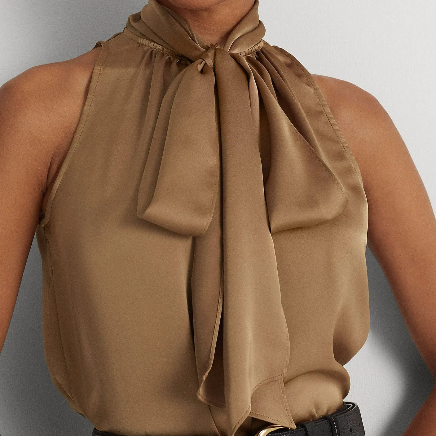 Lauren Ralph Lauren Tie-Neck Charmeuse Sleeveless Blouse