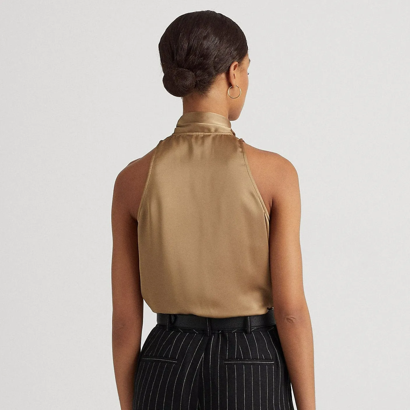 Lauren Ralph Lauren Tie-Neck Charmeuse Sleeveless Blouse