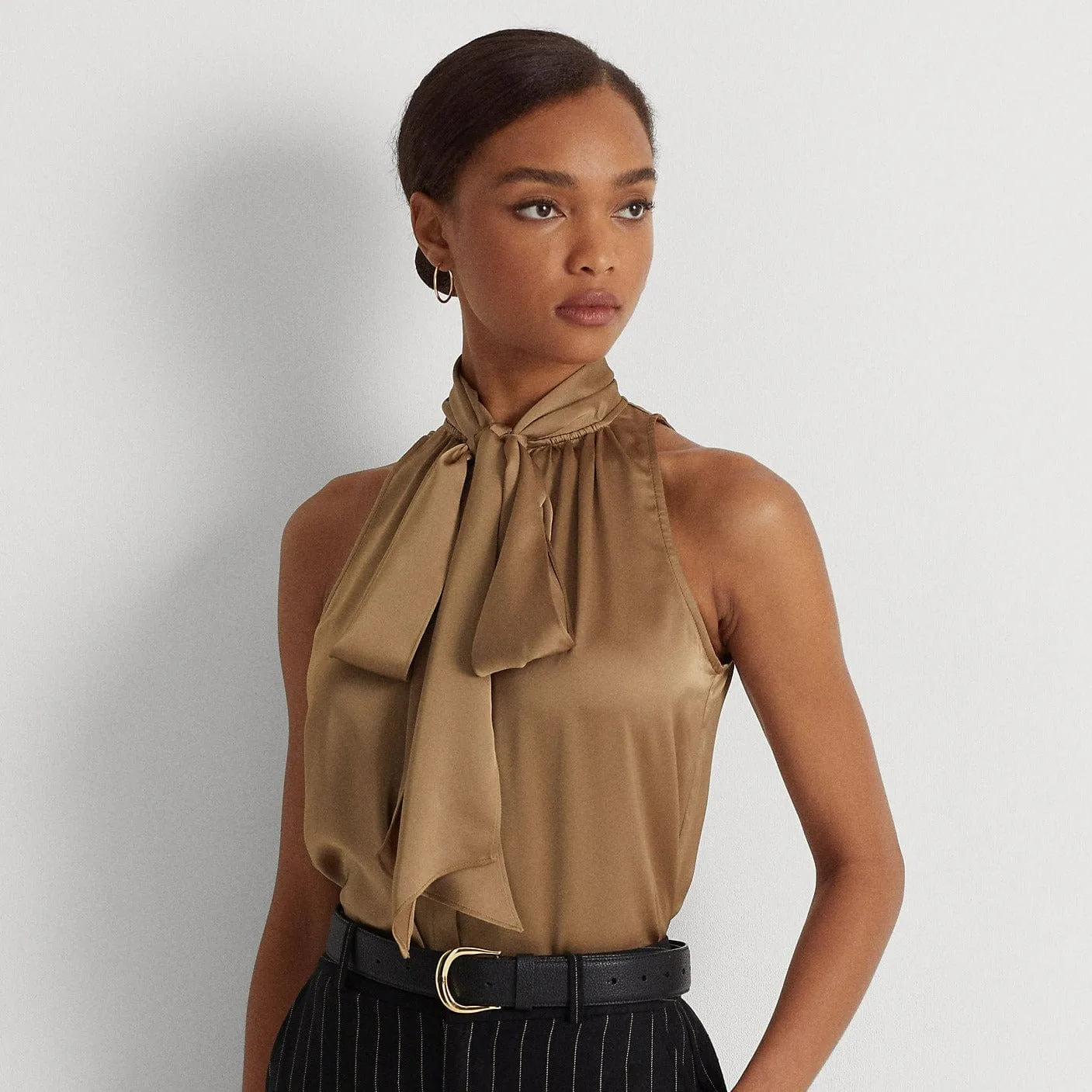 Lauren Ralph Lauren Tie-Neck Charmeuse Sleeveless Blouse