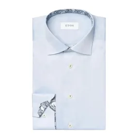 Light Blue Floral Trim Signature Twill Contemporary Fit Shirt