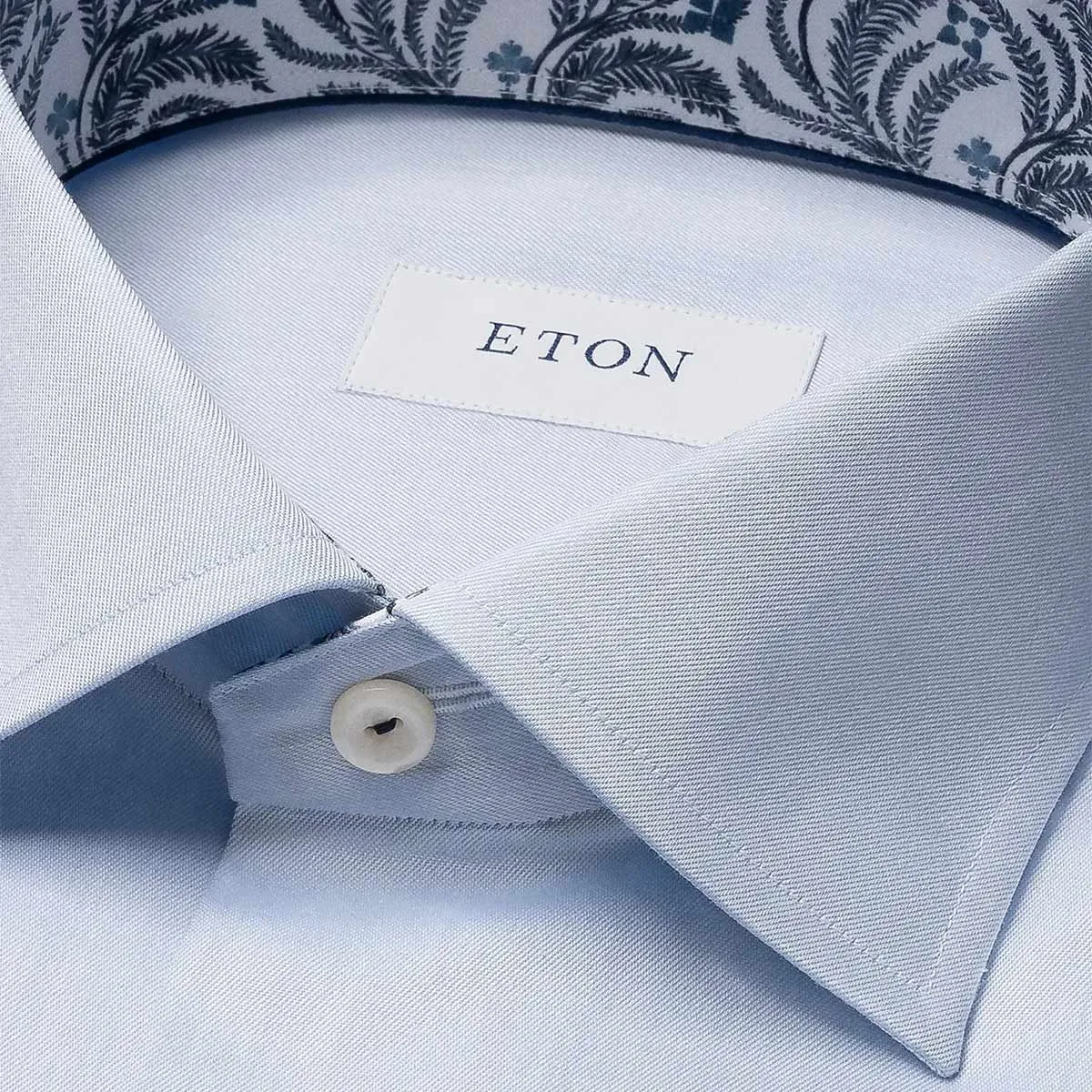 Light Blue Floral Trim Signature Twill Slim Fit Shirt