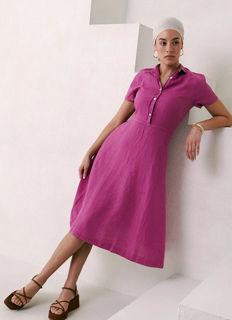 Linen Short-Sleeve Shirt Dress