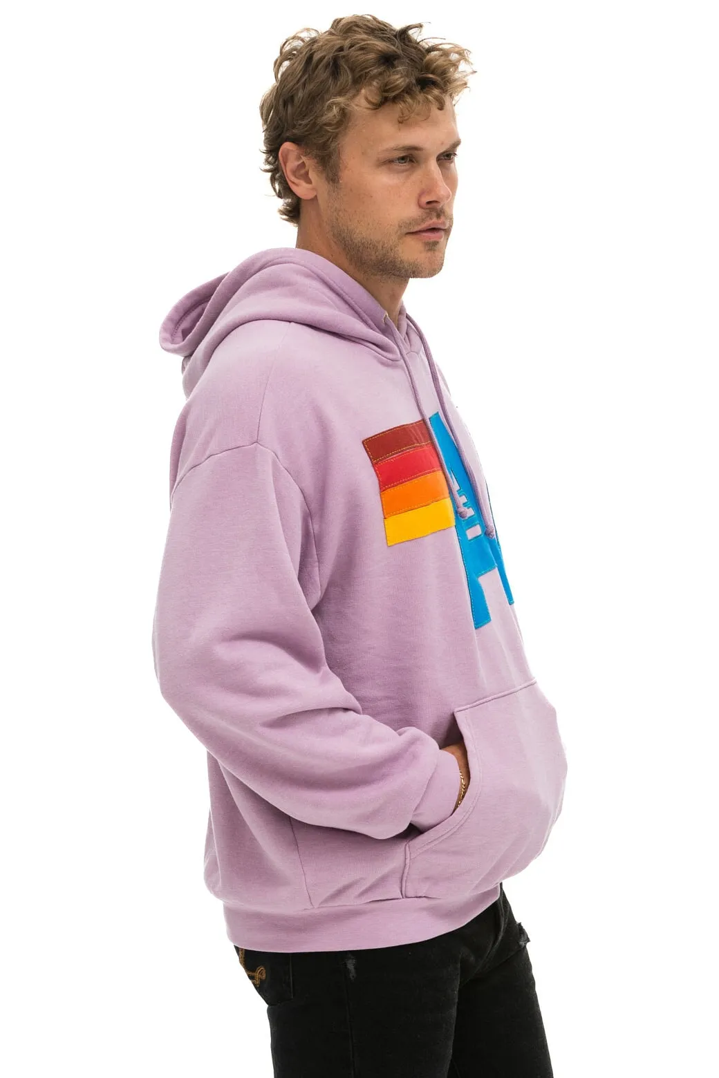 LOGO STITCH PULLOVER RELAXED HOODIE - MAUVE