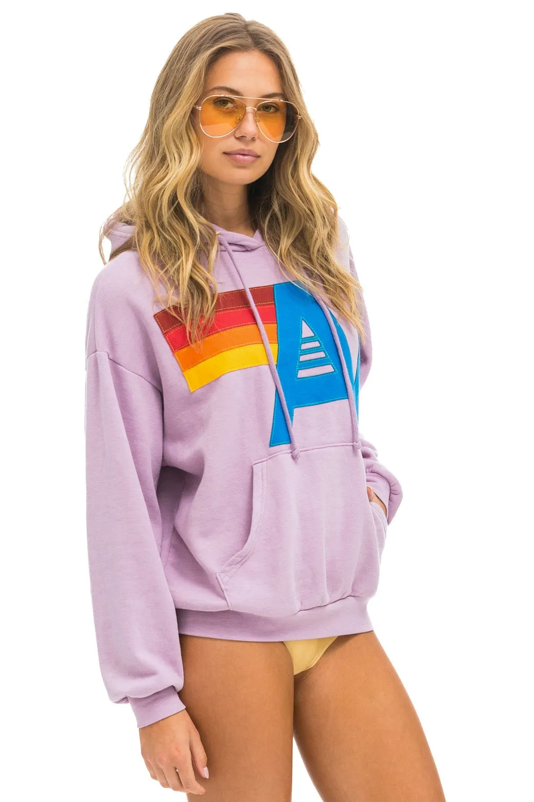 LOGO STITCH PULLOVER RELAXED HOODIE - MAUVE