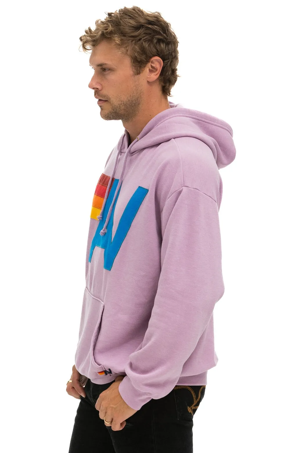 LOGO STITCH PULLOVER RELAXED HOODIE - MAUVE