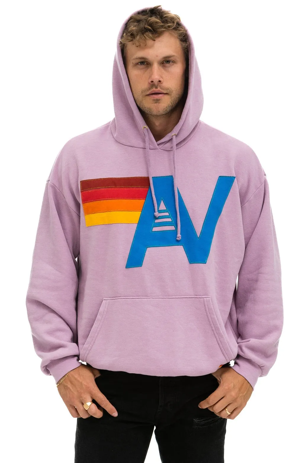 LOGO STITCH PULLOVER RELAXED HOODIE - MAUVE