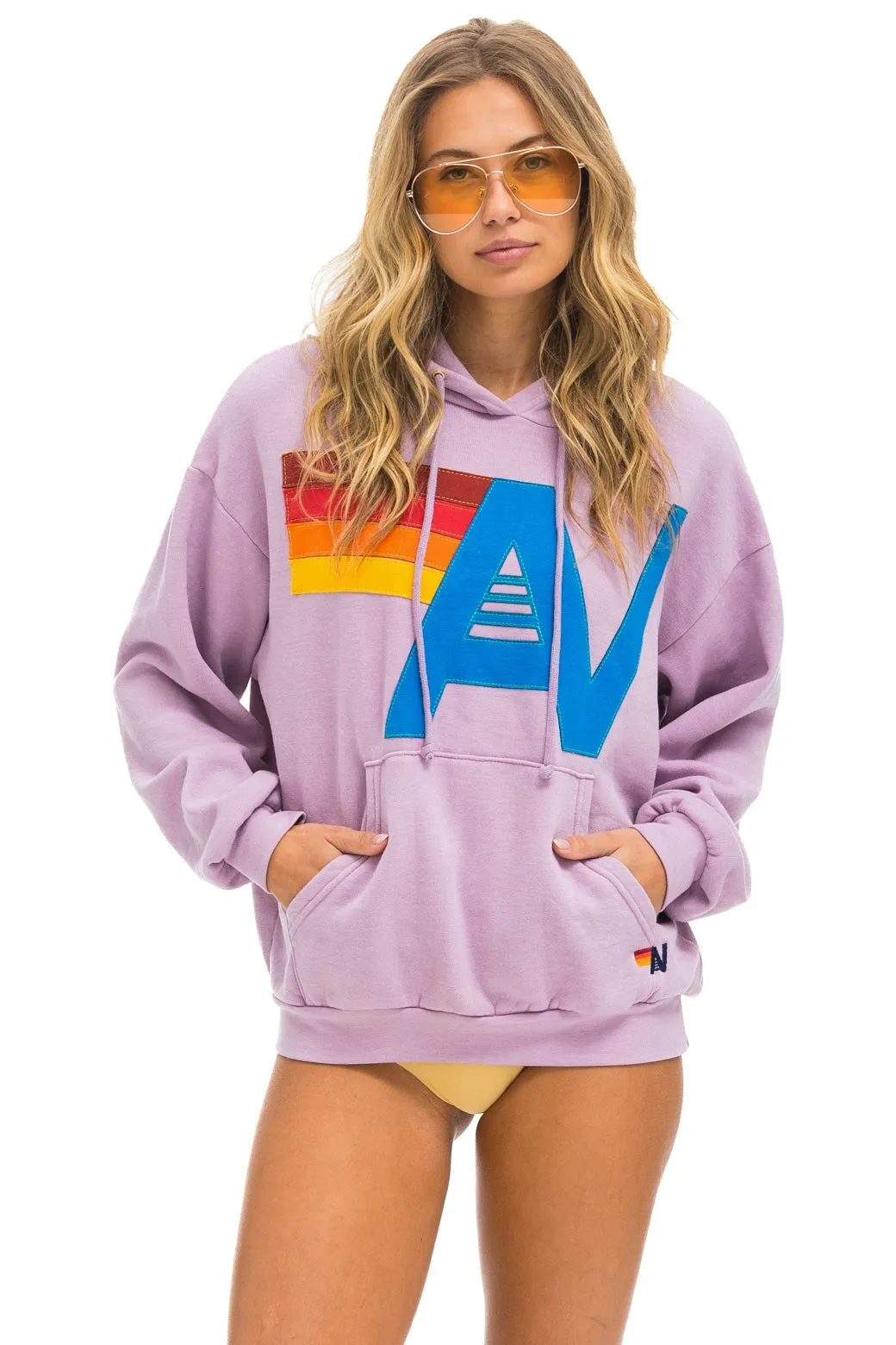 LOGO STITCH PULLOVER RELAXED HOODIE - MAUVE