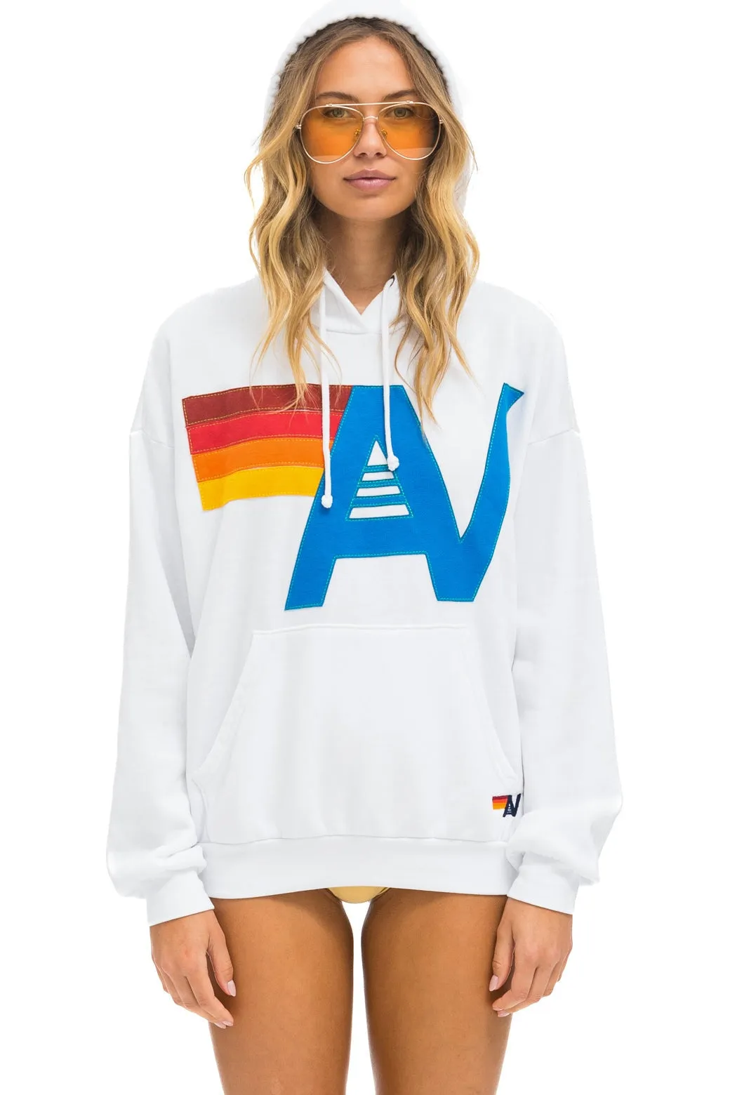 LOGO STITCH PULLOVER RELAXED HOODIE - WHITE