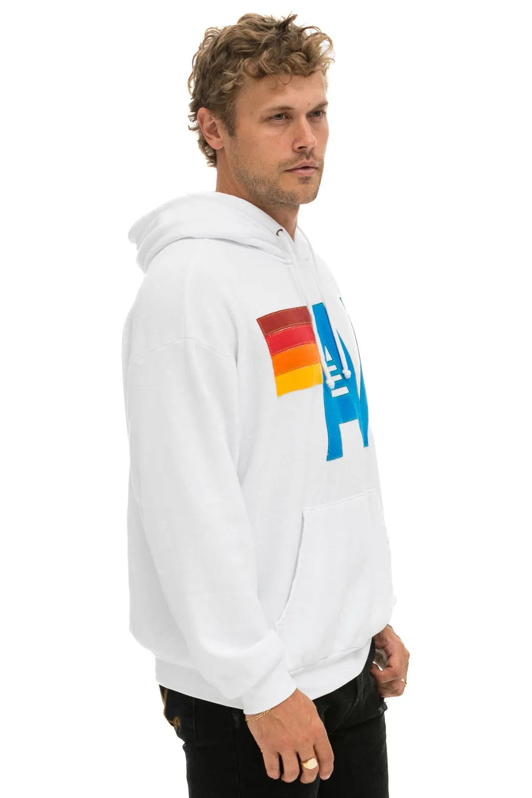 LOGO STITCH PULLOVER RELAXED HOODIE - WHITE