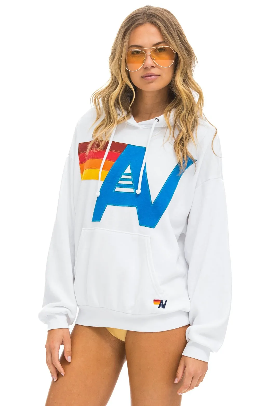 LOGO STITCH PULLOVER RELAXED HOODIE - WHITE