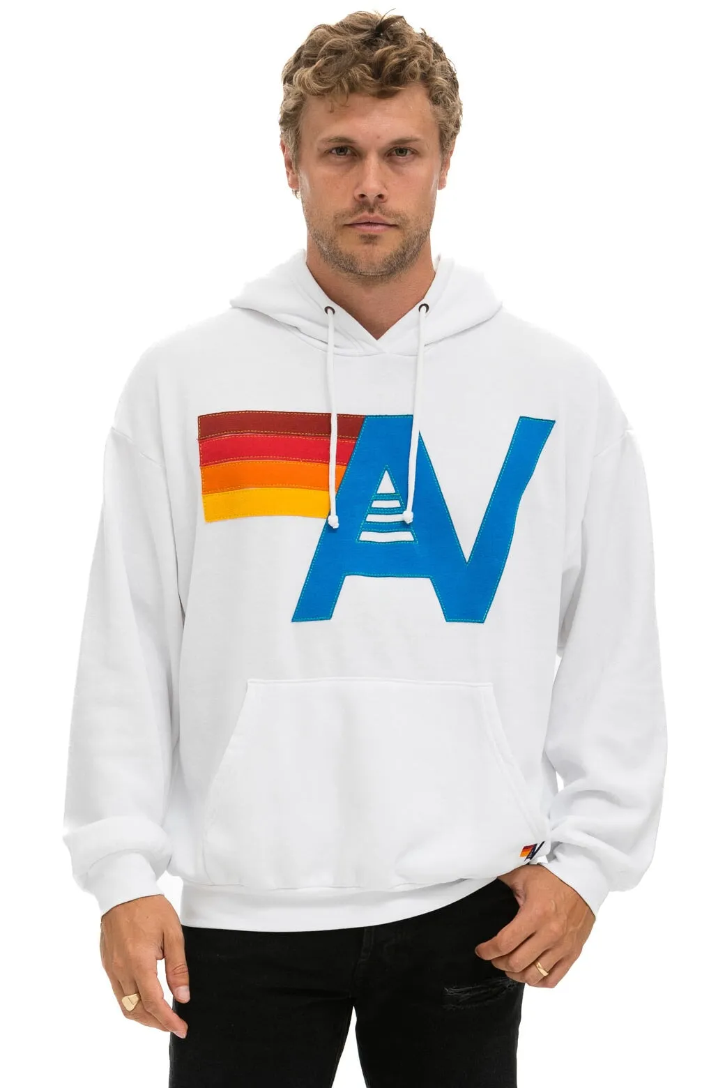 LOGO STITCH PULLOVER RELAXED HOODIE - WHITE