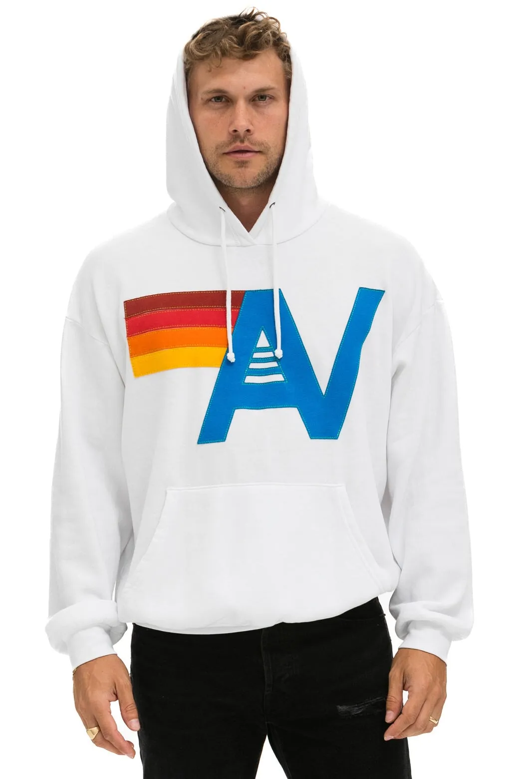 LOGO STITCH PULLOVER RELAXED HOODIE - WHITE