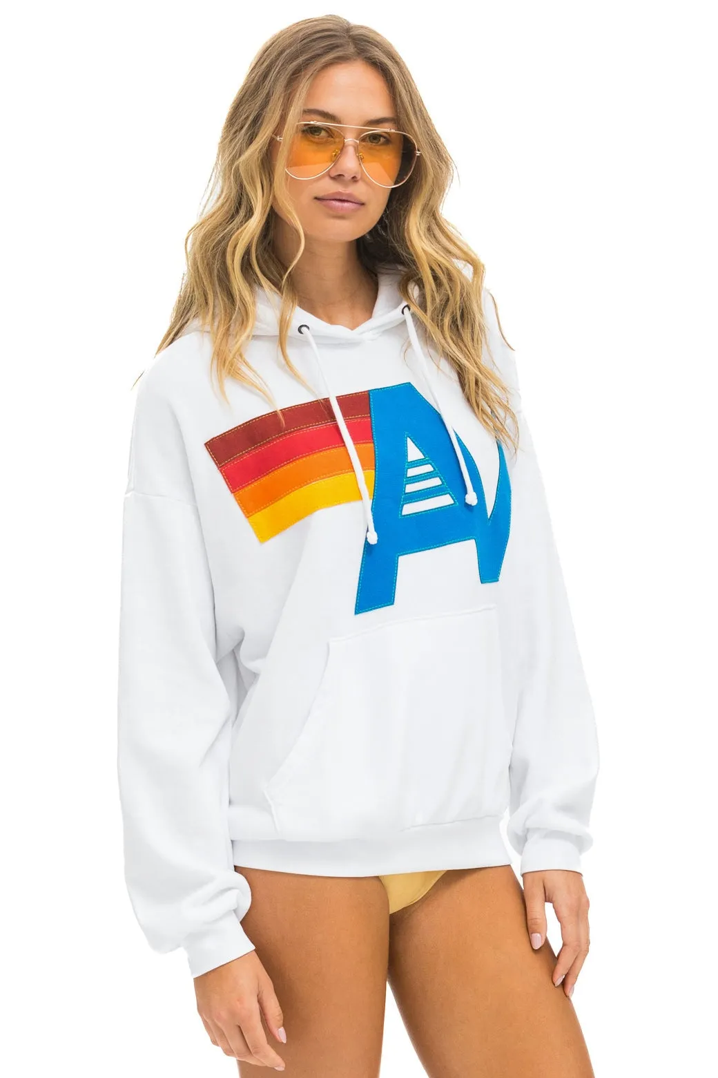 LOGO STITCH PULLOVER RELAXED HOODIE - WHITE