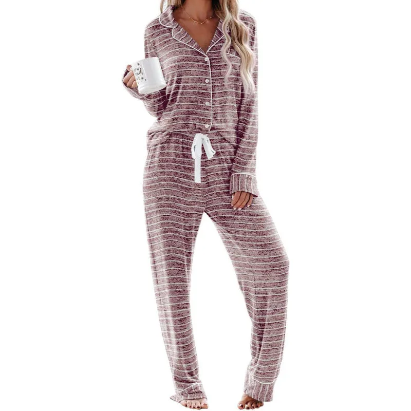 Long Sleeve Striped Button Down Nightwear Set