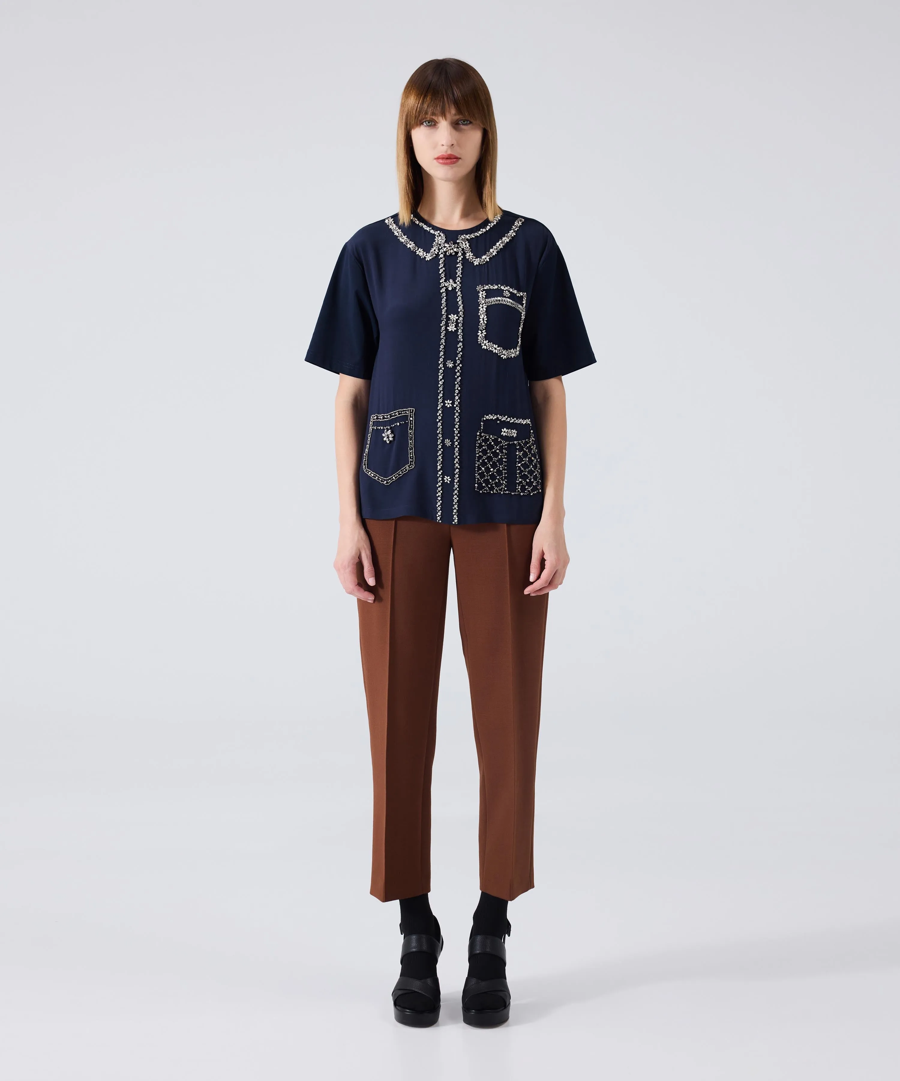 Machka T-Shirt With Shiny Stones Navy