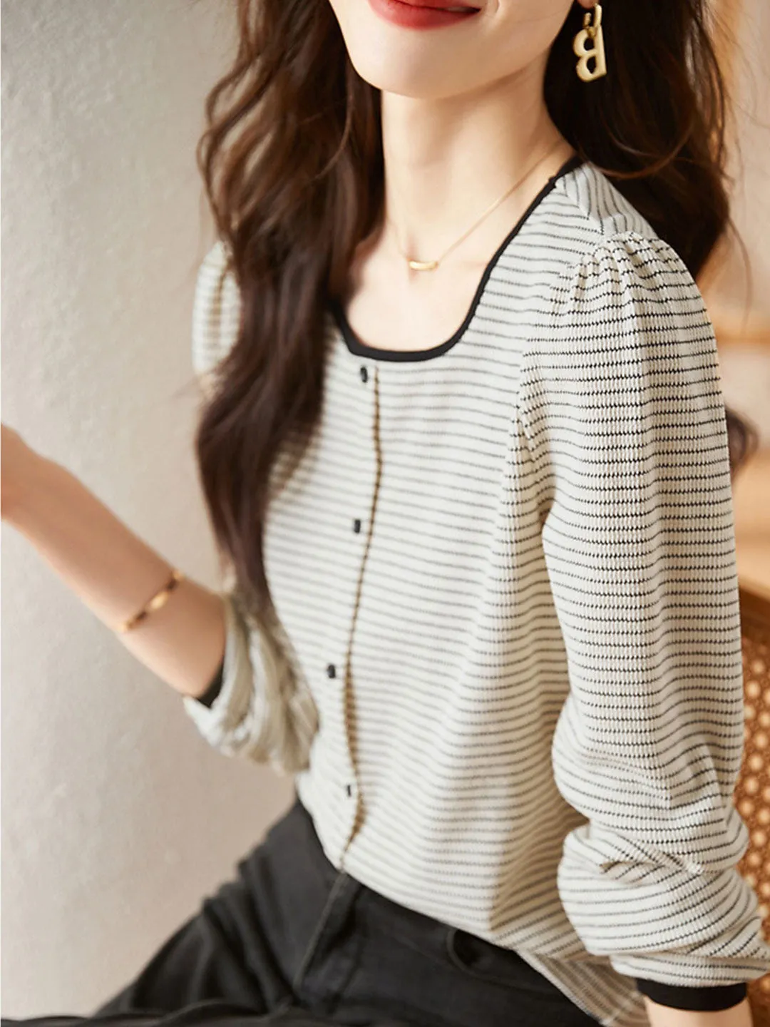 Madison Elegant Contrast Stripe Knitted Shirt