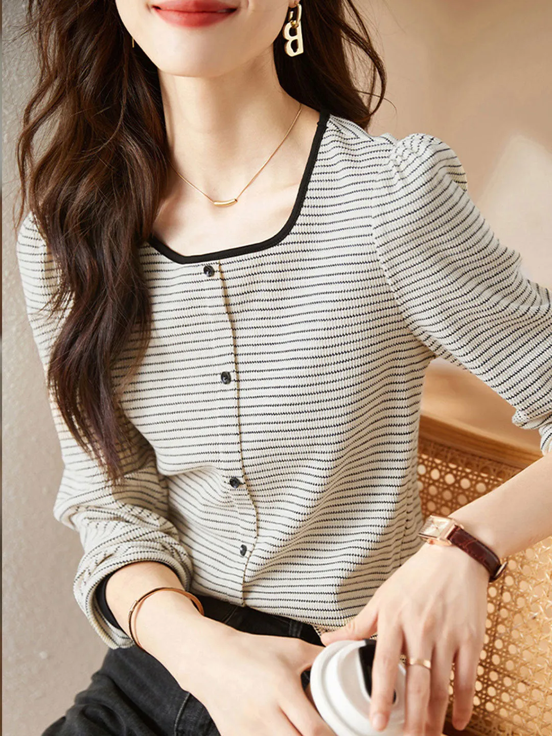 Madison Elegant Contrast Stripe Knitted Shirt