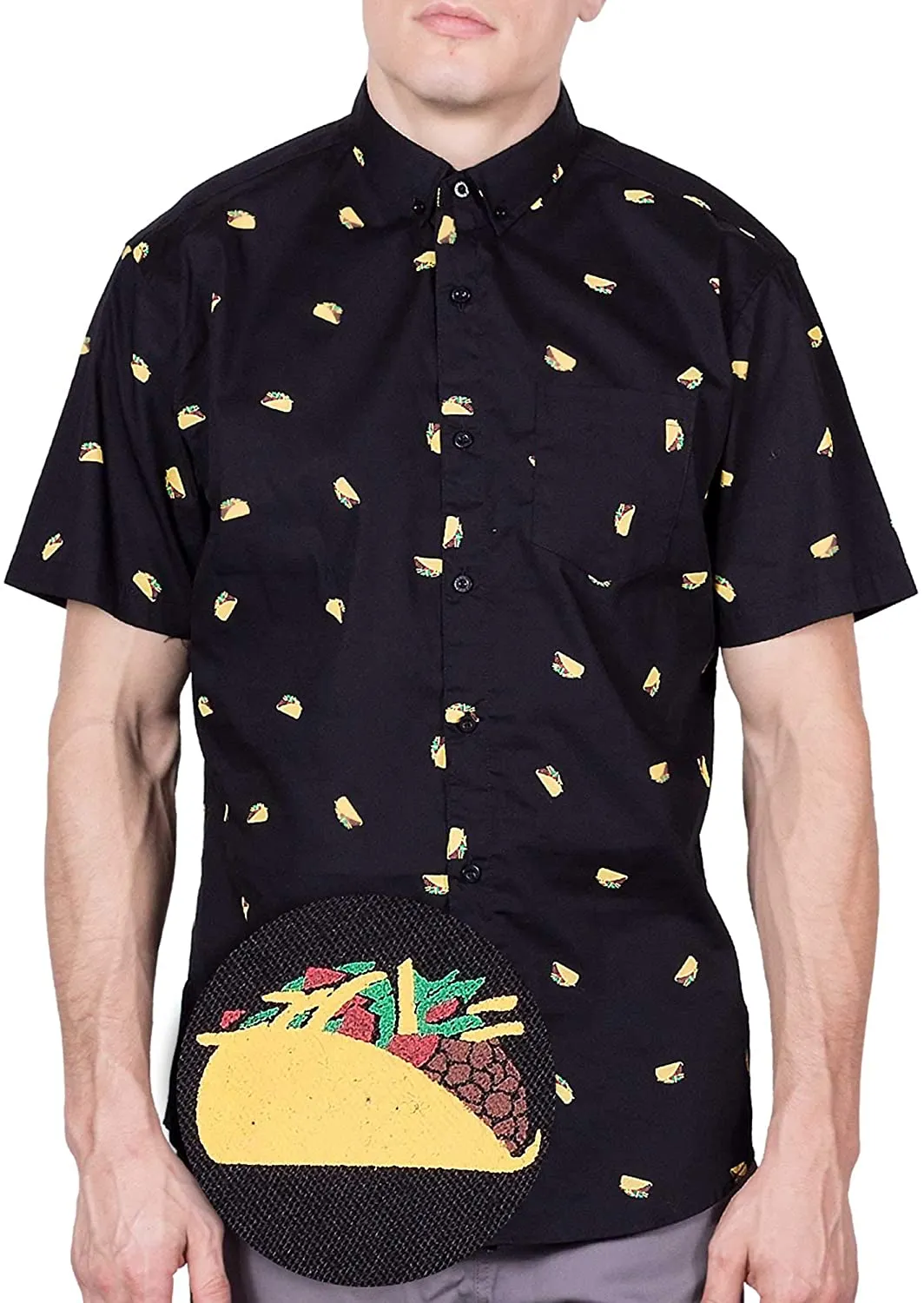 Mens Button Down Shirt - Black Taco ( Stretch )