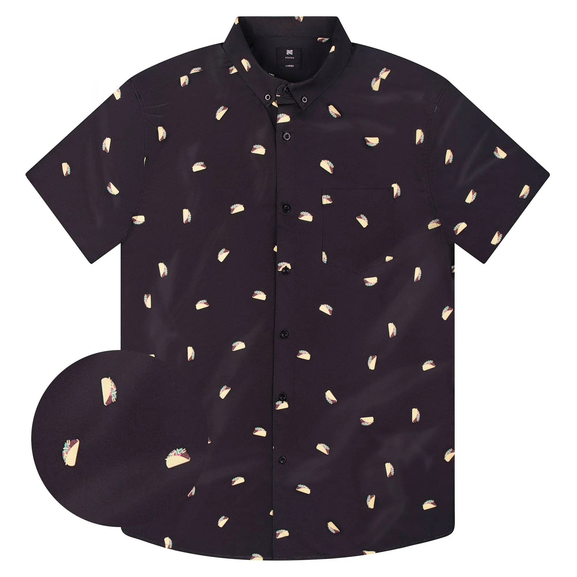 Mens Button Down Shirt - Black Taco ( Stretch )