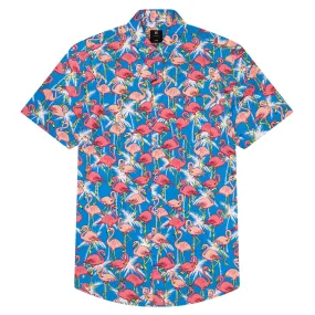 Mens Button Down Shirt - Flamingo Palms Turquoise