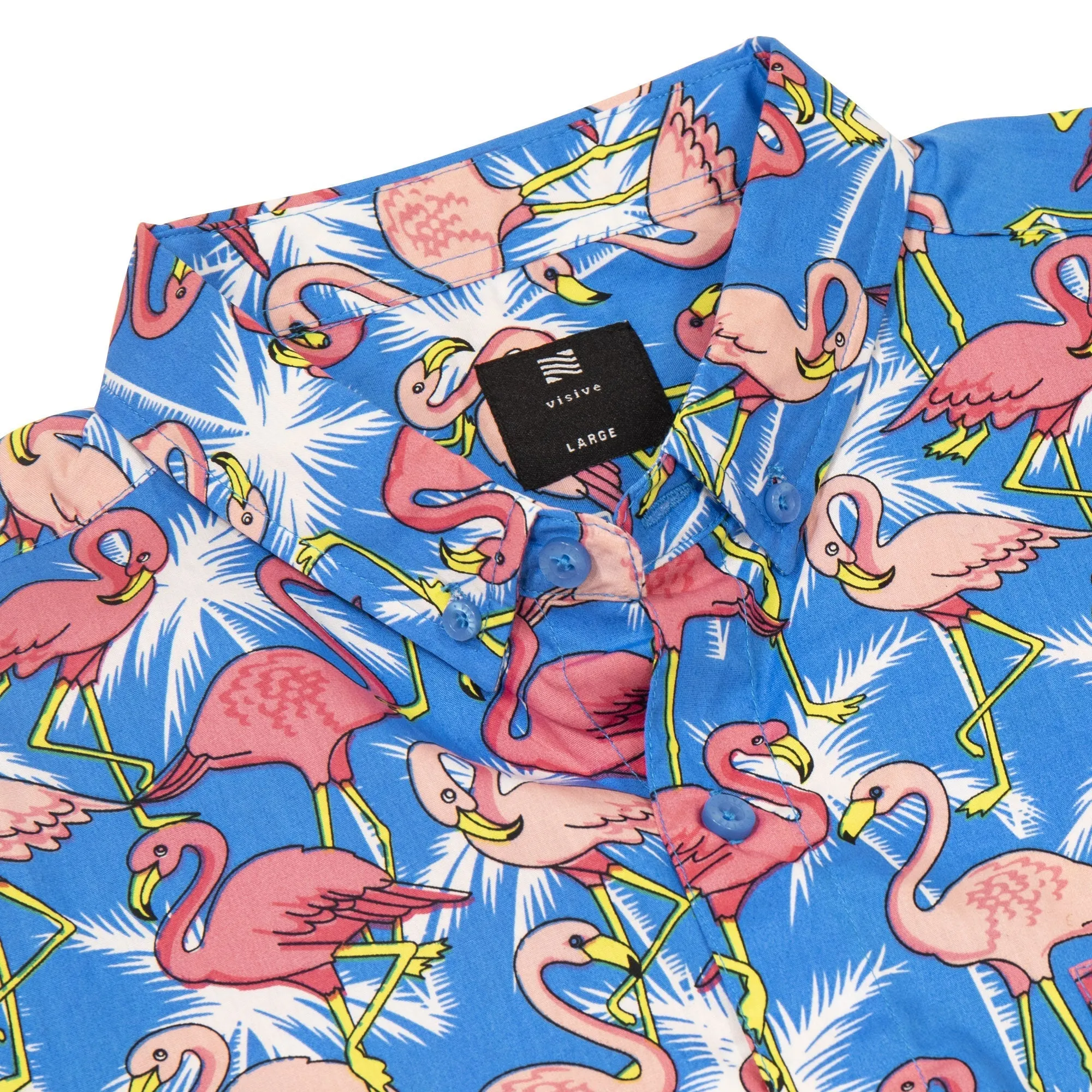 Mens Button Down Shirt - Flamingo Palms Turquoise