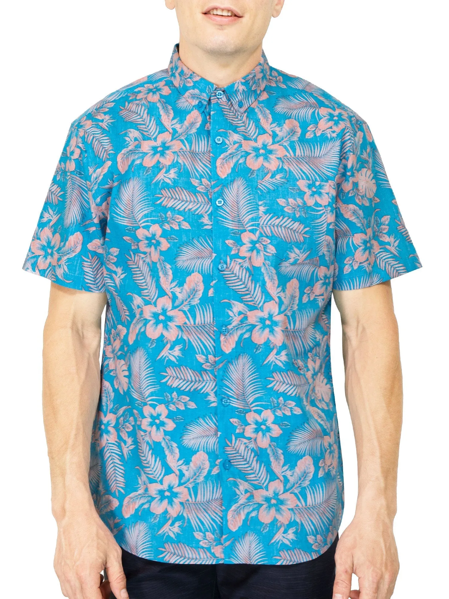 Mens Button Down Shirt - Pink Hawaiian