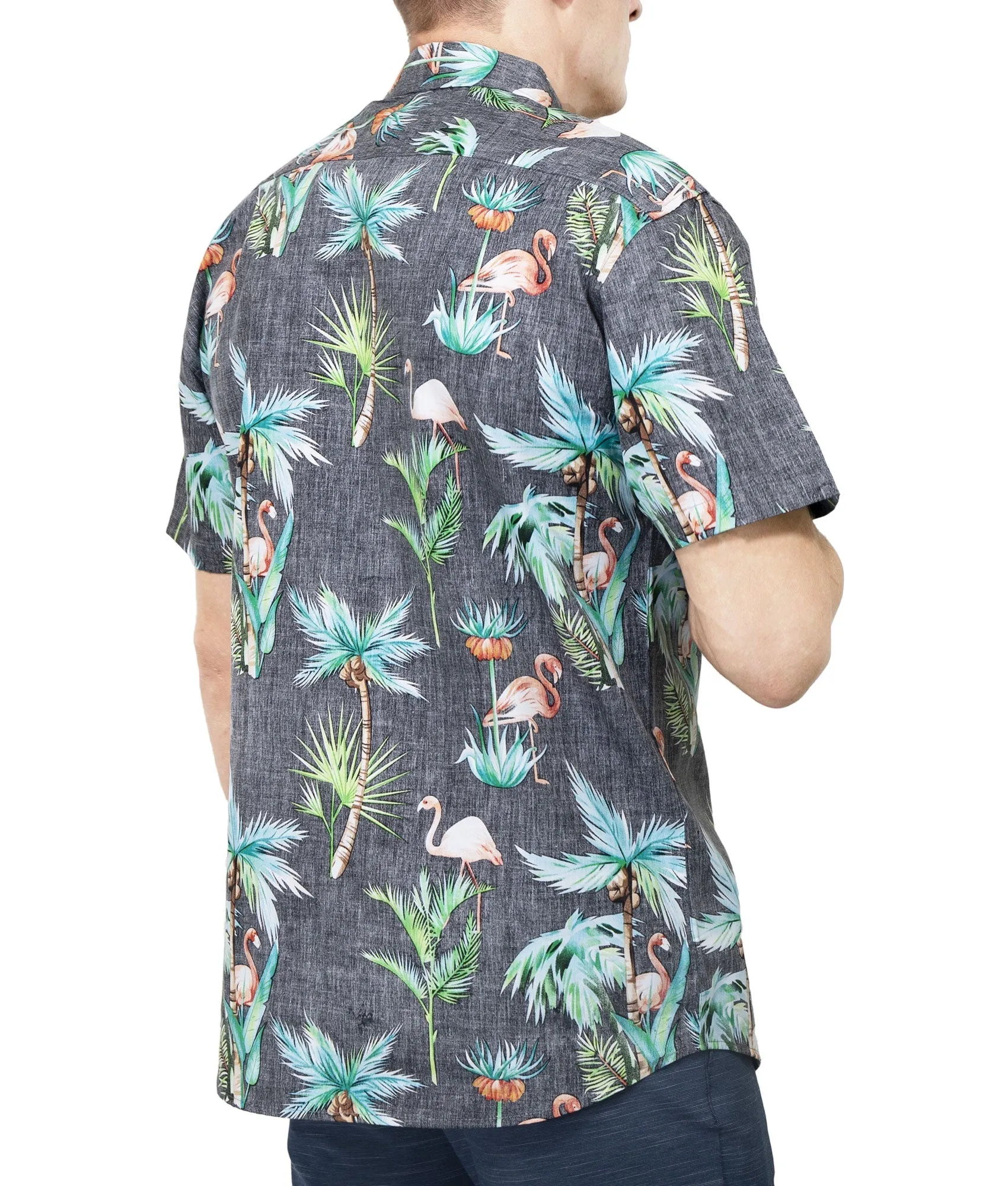 Mens Button Down Shirt - Reverse Black Flamingo