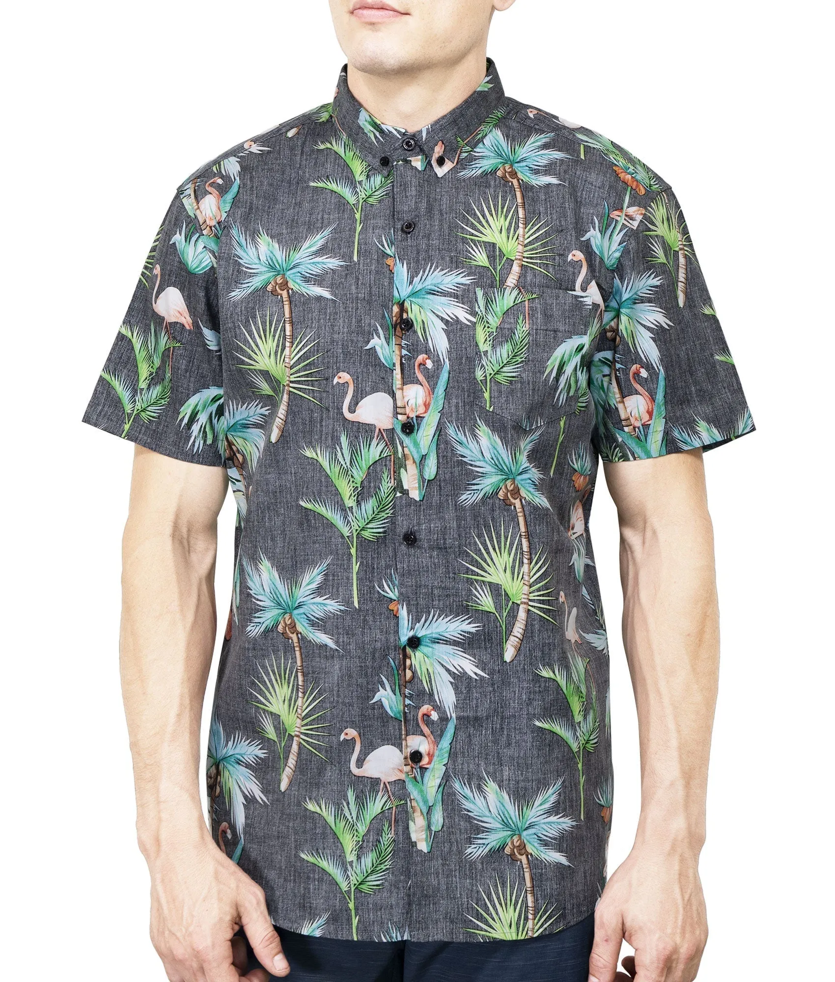 Mens Button Down Shirt - Reverse Black Flamingo