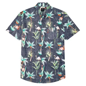 Mens Button Down Shirt - Reverse Black Flamingo